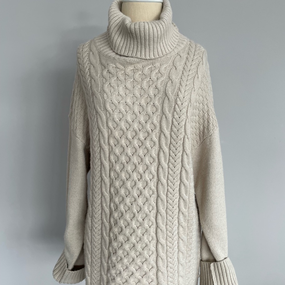 Oak + Fort Cream Cable Knit Turtleneck Sweater